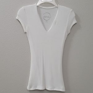 INC White Ribbed V-Neck Top